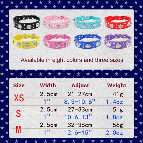 Rhinestone Flower Dog Collar - Sparkling Leather Pet Collar - for Small and Medium Dogs (Blue M)...