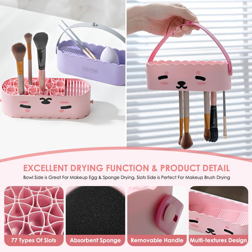 3 in 1 Silicone Makeup Brush Cleaner Bowl with Brush Drying Holder (Simple White)...