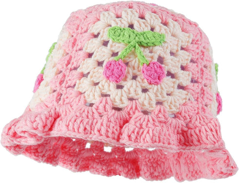 Crochet Bucket Hat for Women Handmade Floral Hat Portable Knitted Elastic Cute Beach Hat for Vacation Traveling...