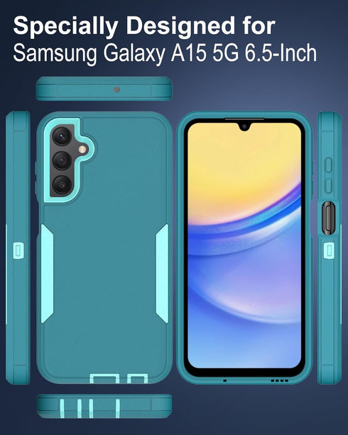 Dahkoiz for Samsung Galaxy A15-5G Phone Case, and Screen Protector, Dust-Proof Port Cover, Full Body Non-Slip Rubber Covered, Wear-Resistant & Dro...