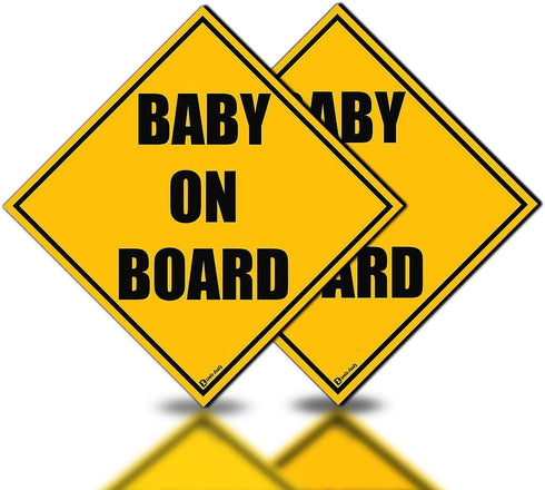 Zento Deals 2 Pack of Baby on Board Reflective Bright Yellow Magnetic Signs for Car - Best Safety Sign Accessories for Cars 5’’ by 5’’...