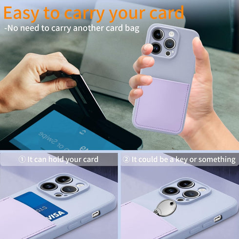 Silicone Wallet Phone Case for iPhone 15 Pro 6.1 Inch with Credit Card Holder Pocket, Full-Body Bumper Protection Camera Protect Case (Light Purpl...
