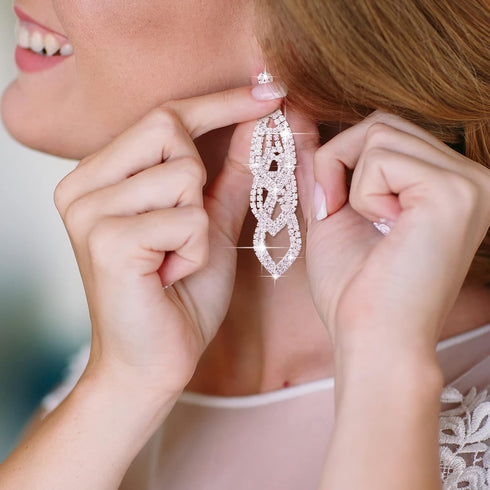 Sureio 6 Pairs Long Earrings Silver Chandelier Tassel Dangle Earrings for Women Wedding Prom Party Jewelry Fringe Rhinestone Earrings Boho Tassel ...