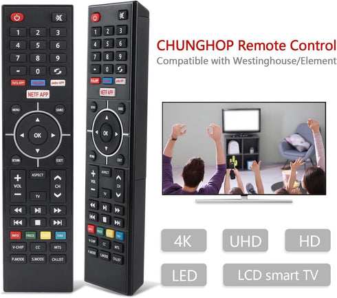 Remote Control Fit for Most Element Smart TV ELSW3917BF E4SFT5017 E4STA5017 ELSJ5017 WE50UB4417...