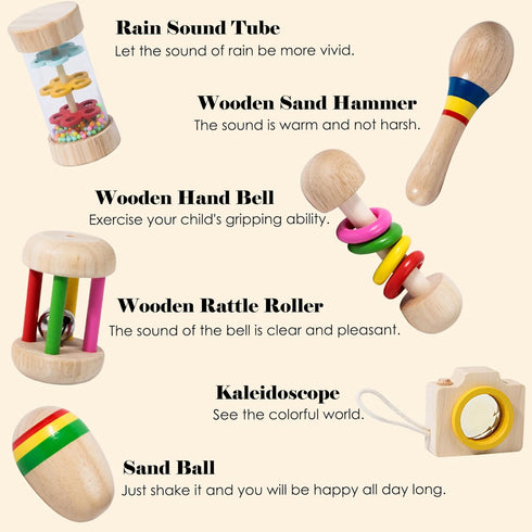 Toddler Musical Instruments, Wooden Percussion Instruments Toys, Eco-Friendly Rattle Music Set for Kids Boys Girls - Preschool Early Educational M...