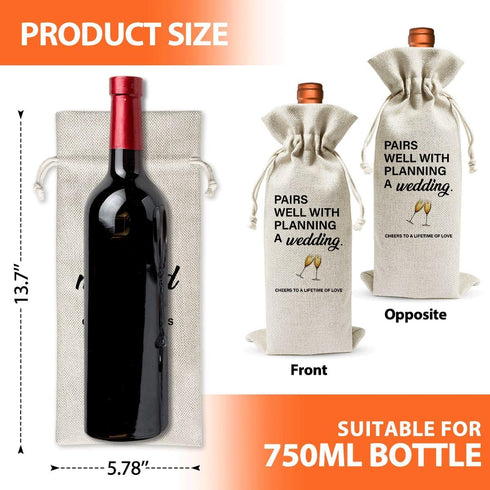 Wedding Or Engagement Gift Bag For Couple Bride Groom Her Him Women Man, Cotton Linen Wine Gift Bag With Drawstring, Wedding Or Engagement Party D...