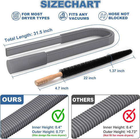 2 Pieces Dryer Vent Cleaner Kit Compatible with All Vacuum Cleaner, Dryer Lint Brush and Vacuum Hose Attachment with Stretch Universal Connector, ...