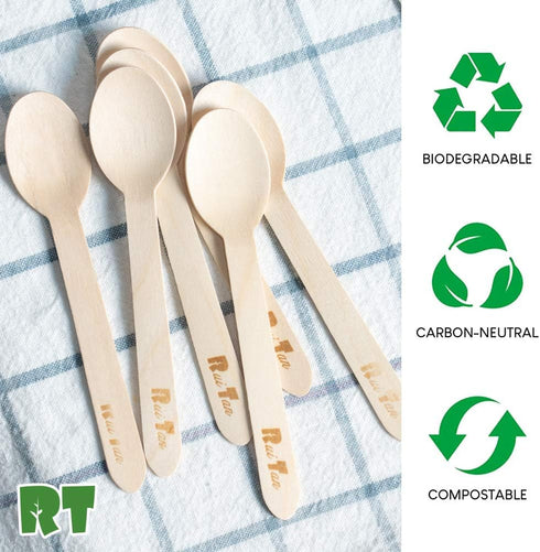 RT- Disposable Wooden Tableware Wooden Spoon /Wooden Ice Cream Spoons ,Natural Environmental Protection 4.3 Inches 200 Pieces Package...