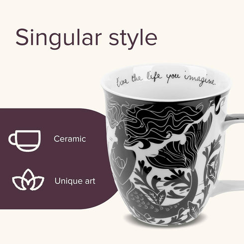 Karma Gifts 16 oz Black and White Boho Mug Mermaid - Cute Coffee and Tea Mug - Ceramic Coffee Mugs for Women and Men...