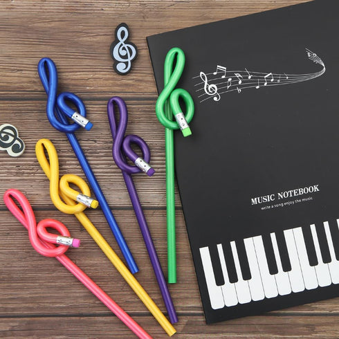 Apol Music Notes Theme Stationery Set 8 Pieces Include 1 Pcs Stave Music Notebook 2 Pcs High-notes Eraser and 5 Pcs Notes Pencils for For Students...