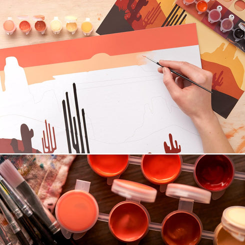 ARTEZA Paint by Number for Adults, 12x16 Inches, 21 Pieces, Desert Paint by Numbers Kit, Comes with 1 Canvas Panel, 12 Acrylic Paint Pots, 5 Paint...