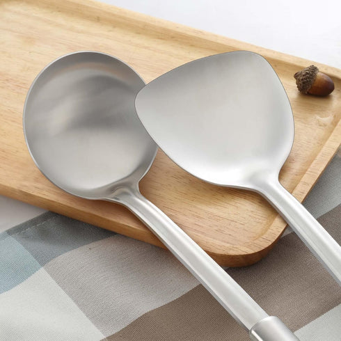 Pleafind 2-Pcs Ladle and Spatula, Soup Ladle and Spatulas, Stainless Steel Spatula and Spoon Sets, Cooking Utensils Set, Wok Spatula and Wok Ladle...