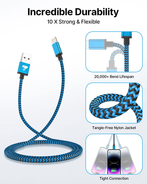 Aioneus iPhone Charger Cord 3ft 3Pack MFi Certified Lightning Cable Fast Charging Nylon Braided Phone Charger Cable Compatible with iPhone 14 13 P...
