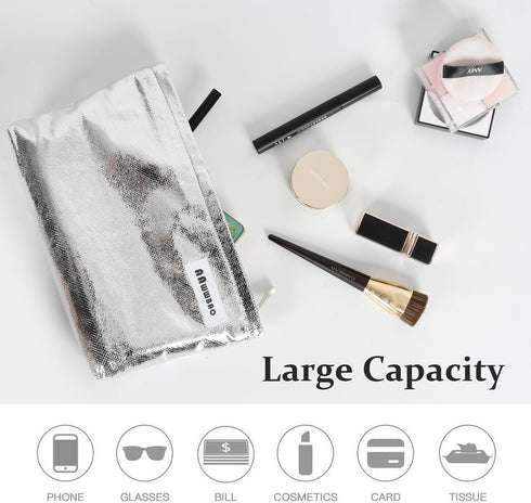 Small makeup bag for purse pouch Aesthetic personalized glitter makeup bag purse Cosmetic bags for women Gift makeup organizer (Silver)...