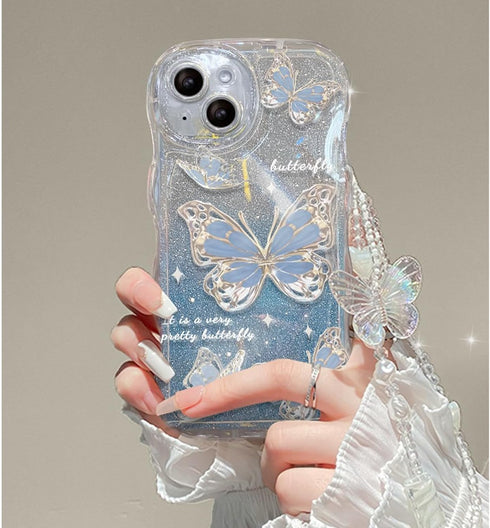 Compatible with iPhone 11 Case for Women/Girls, Cute Butterfly Glitter Bling with Bracelets Anti-Scratch Shockproof Case for iPhone 11, Purple wit...
