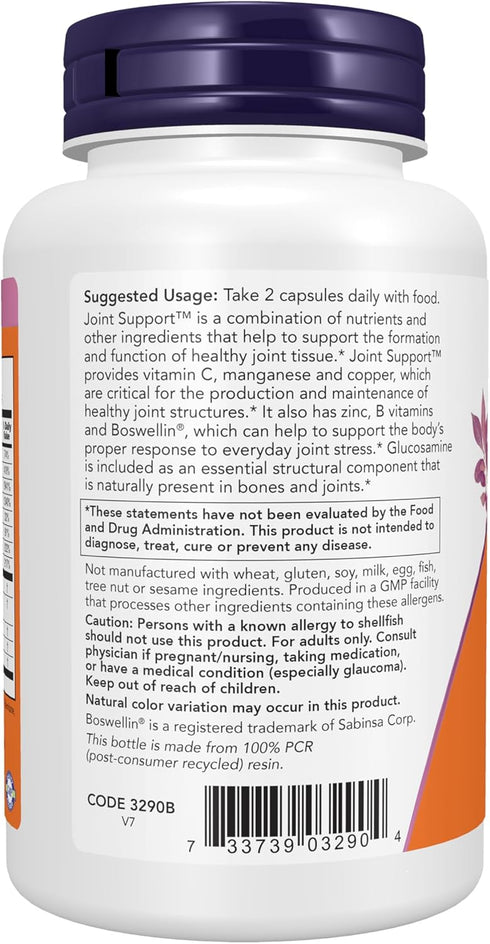 NOW Supplements, Joint Support™ with Glucosamine, Boswellin® and Sea Cucumber, 90 Capsules...