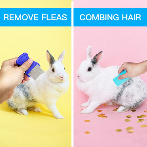 4 Pieces Rabbit Grooming Kit Including Rabbit Hair Remover, Rabbit Grooming Brush, Steel Comb and Double-Sided Pet Comb ,Suitable for Bunny & Guin...