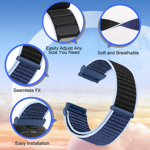 Sport Loop Compatible with Fitbit Versa 4 Fitbit Sense 2 Fitbit Versa 3 Fitbit Sense for Women Men,Soft Nylon Adjustable Breathable Replacement Wr...