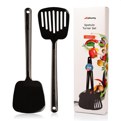 Spatula Turner Set of 2 for Cooking. Great for nonstick cookware. Ideal for Flipping Egg, Pancake and more. Made in USA (Black)...