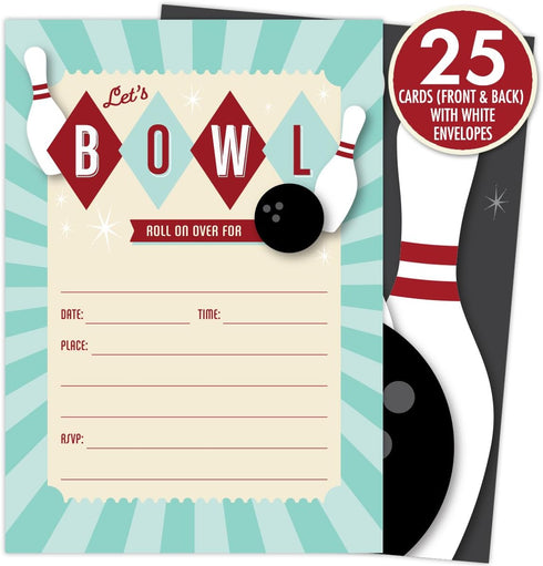Koko Paper Co Bowling Themed Invitations. Set of 25 Fill In Style Cards for Kids Birthday Parties, Bowling Parties, or Any Occasions....