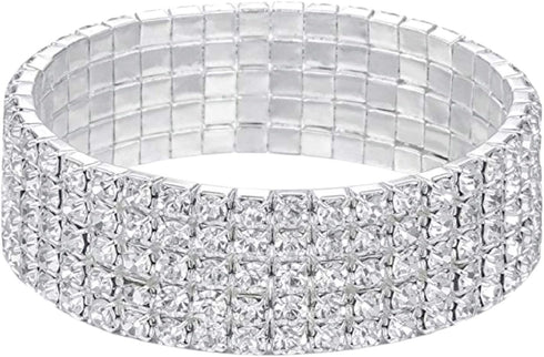 Harlorki Women Lady's 5 Rows Shiny Rhinestone Elastic Stretch Bracelet Sparkling Bridal Bangle Wrist Band Fashion Jewelry...