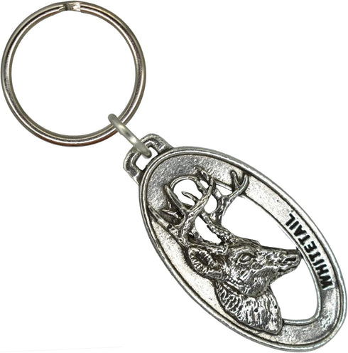 Whitetail Deer Keychain, Pewter, M008KC, 2”, 100% Handmade in the USA, White Tail Deer Keychain, Deer Key Chain, American Whitetail Deer Key Ring,...
