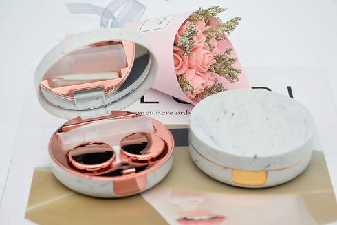 2 Pack Marble Contact Lens Case All-in-One Travel Contact container Soak Storage Kit(Rose Gold + Gold)...