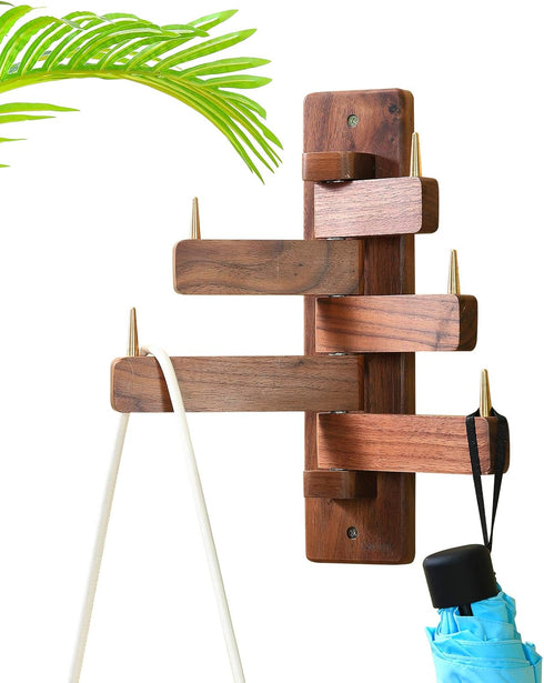 Can swing Wood Coat Rack Wall Hooks, Wood Wall hooks Made of pure solid Black Walnut, Robust, beautiful and personalized Wall mounted Rack (Swivel...