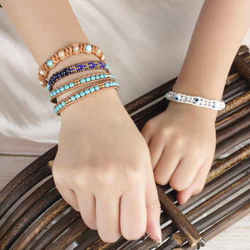 KELITCH Turquoise Beaded Bracelets 2 Wrap Leather Bracelets Fashion Jewelry...