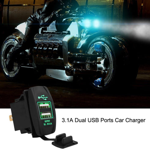 Dual USB, Waterproof 12-24V 3.1A Dual USB Ports Car Socket Power Adapter with LED(Green)...