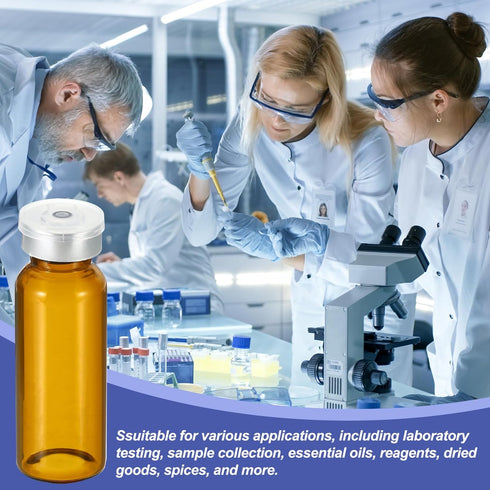 PATIKIL 20ml Sample Vials, 8 Pack Lab Empty Vials with Butyl Rubber Stopper and Crimp Top Caps Borosilicate Glass Vial, Amber...