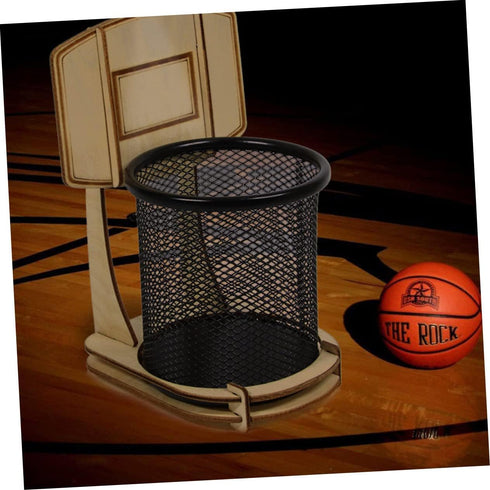 Basketball Stand Pen Holder Kid Pencils Mesh Wire Pencil Cup Holder Mesh Pen Holder Basketball Pen Holder Child Desk Kids Office Wood Grain Storag...