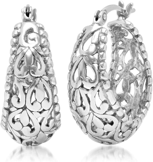 MAX + STONE Silver Filigree Earrings for Women with Click Tops | 925 Sterling Silver Earrings for Women with Anti-tarnishing Rhodium Plating | Ste...