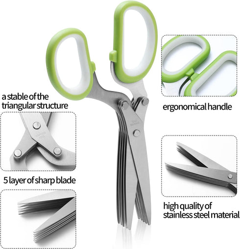Joyoldelf Gourmet Herb Scissors with Potato Peeler - Master Culinary Multipurpose Cutting Shears with Stainless Steel 5 Blades, Safety Cover and C...