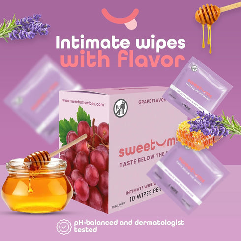 Flavored Feminine Wipes For Women, Individually Wrapped - pH Balanced Wipes - Honey Lavender, Pack of 10...