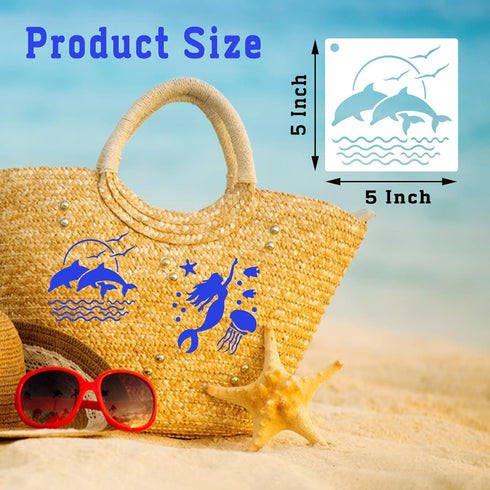 80 Pcs 5 x 5 Inch Stencils for Painting on Wood, Reusable Sea Ocean Creatures Stencils Mermaid Stencils Dolphin Shark Plastic Stencils DIY Craft T...