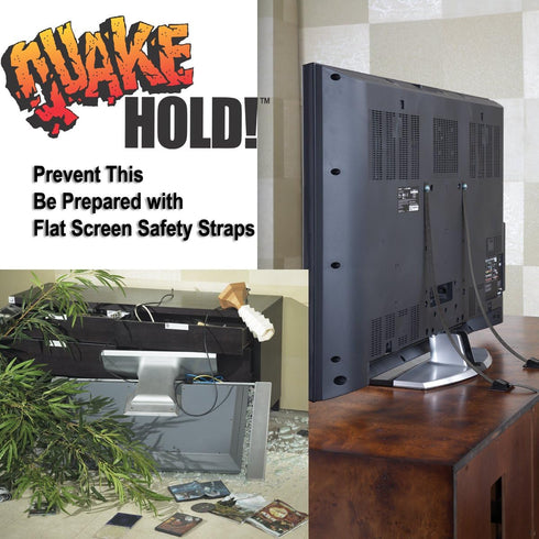 QuakeHOLD! 70" Flat Screen T Safety Straps, Nylon Anti-Tip Adhesive Straps, Earthquake, Fire, Flood Protection, For TVs and Furniture, Child Proof...