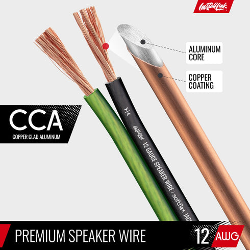 12 AWG Gauge Speaker Wire Cable (30 Feet) Stereo, Car or Home Theater, CCA......