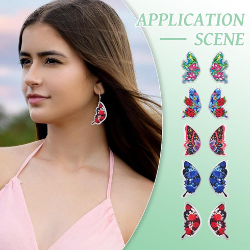 Beadthoven DIY 5 Pairs Rose Butterfly Dangle Earrings Making Kit Retro Flower Printed Acrylic Charms Pendants with Earring Hooks Jump Rings Women ...
