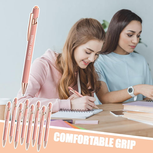 8 Pcs Blue Ink Inspirational Pens for Women Quotes Pen Metal Ballpoint Pen with Stylus tips for Office Gift (Rosegold)...