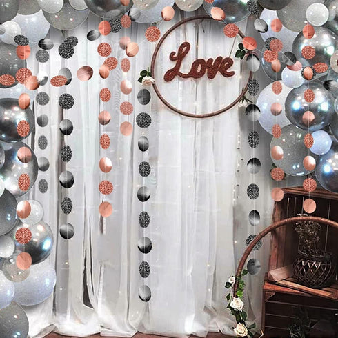 Decor365 Rose Gold Black Circle Garland Party Decoration Hanging Dots Streamer Banner Backdrop Birthday/Bday/Wedding/Anniversary/Bachelorette/Brid...