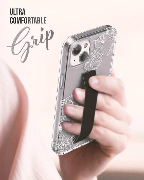 ENCASED Finger Loop Case Designed for iPhone 14 with Strap Grip and Screen Protector (Clear/White Lace Leaf)...