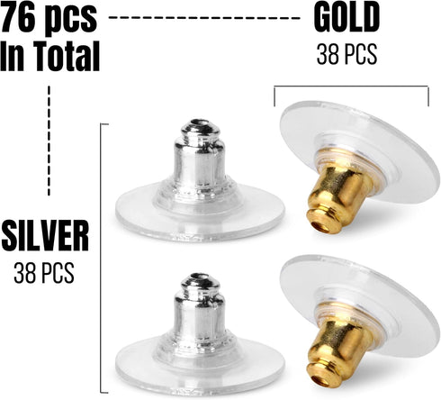 Mr. Pen Bullet Clutch Earring Backs - 76 Pcs, Gold & Silver, Rubber Backs for Studs & Pierced Earring Stoppers...