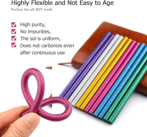 Hot glue gun kit, transparent glue stick, colored glue stick, carving knife with 5 cutting heads, two pointed tweezers, small jewelry box, electro...