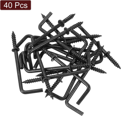 uxcell Right Angle Hooks, 40Pcs 2" L Shaped Screw Hooks Screw in Hooks, 7 Shape Right Angle Metal Screw Hooks for Hanging, Black...
