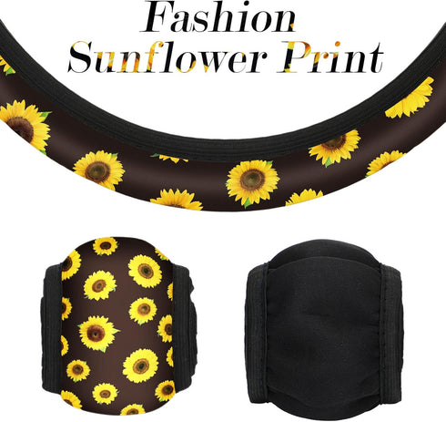 8 Pcs Cute Sunflower Steering Wheel Cover Yellow Keychain for Women Delightful Car Accessories Leather Bracelet Key Ring Car Handbrake Cover Gear ...