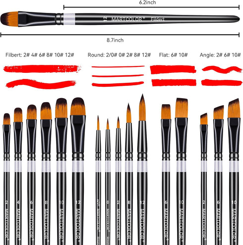 Paint Brushes Set for Acrylic Painting, 16 pcs Nylon Hair Paint Brushes for Oil Watercolor Face Body Rock Painting Artist, Art Painting Brush Kits...