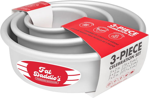 Fat Daddio's PRD-1BOX Anodized Aluminum One Box of Cake Mix Mini Tier Round Cake Pans, Set of 3, Silver...