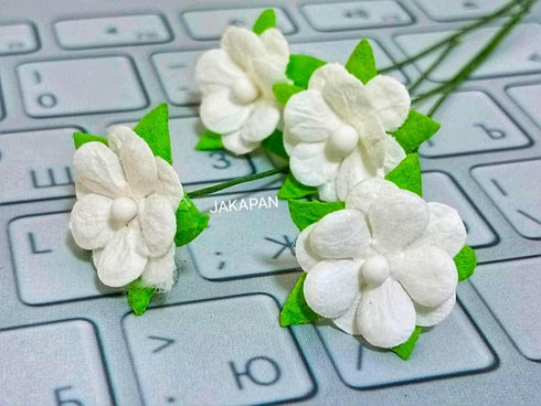 Mini Flowers Mulberry Paper Artificial Craft Scrapbook Wedding Supply Accessory DIY. Small Flower Bouquets, Greeting Cards Decorations. (White)...