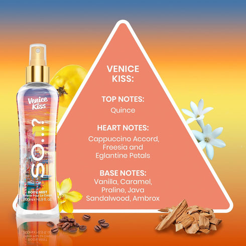 So…? Venice Kiss Body Mist - Vanilla Gourmand with Fruity Floral Perfume for Women - Refreshing Body Spray for Women - Gifts for Women - 6.9 oz...
